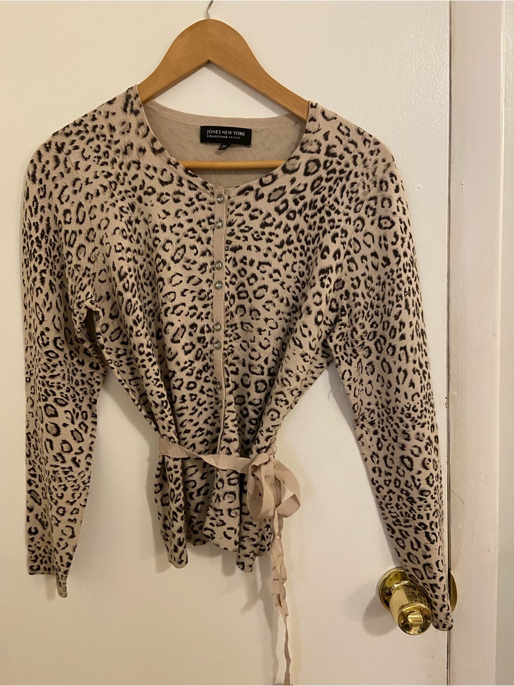 Jones New York Leopard-Print Tie-Waist Cardigan in Beige and Black